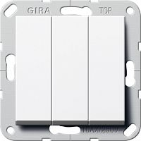 Переключатель самовозвратный без рамки Gira System55 3-кл. проходной 10А белый глянец картинка